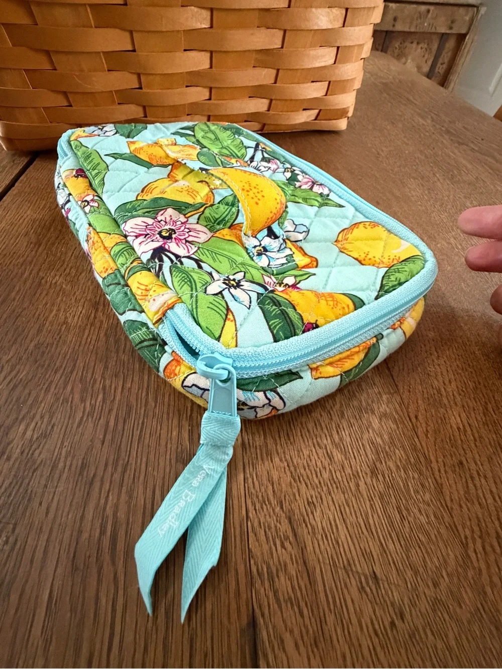 Vera Bradley Quilted Lemon Print Cosmetic Case in Light Blue